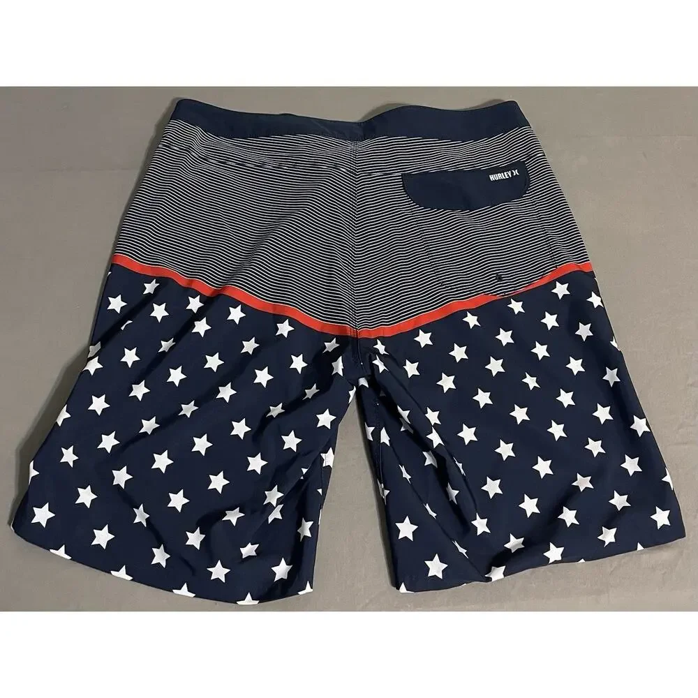 Hurley Board Shorts Mens 36 Navy Stars Stripes Swim Trunks Excellent Cond